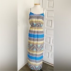 Old Navy Blue, Yellow & Gray Patterned Maxi Dress
